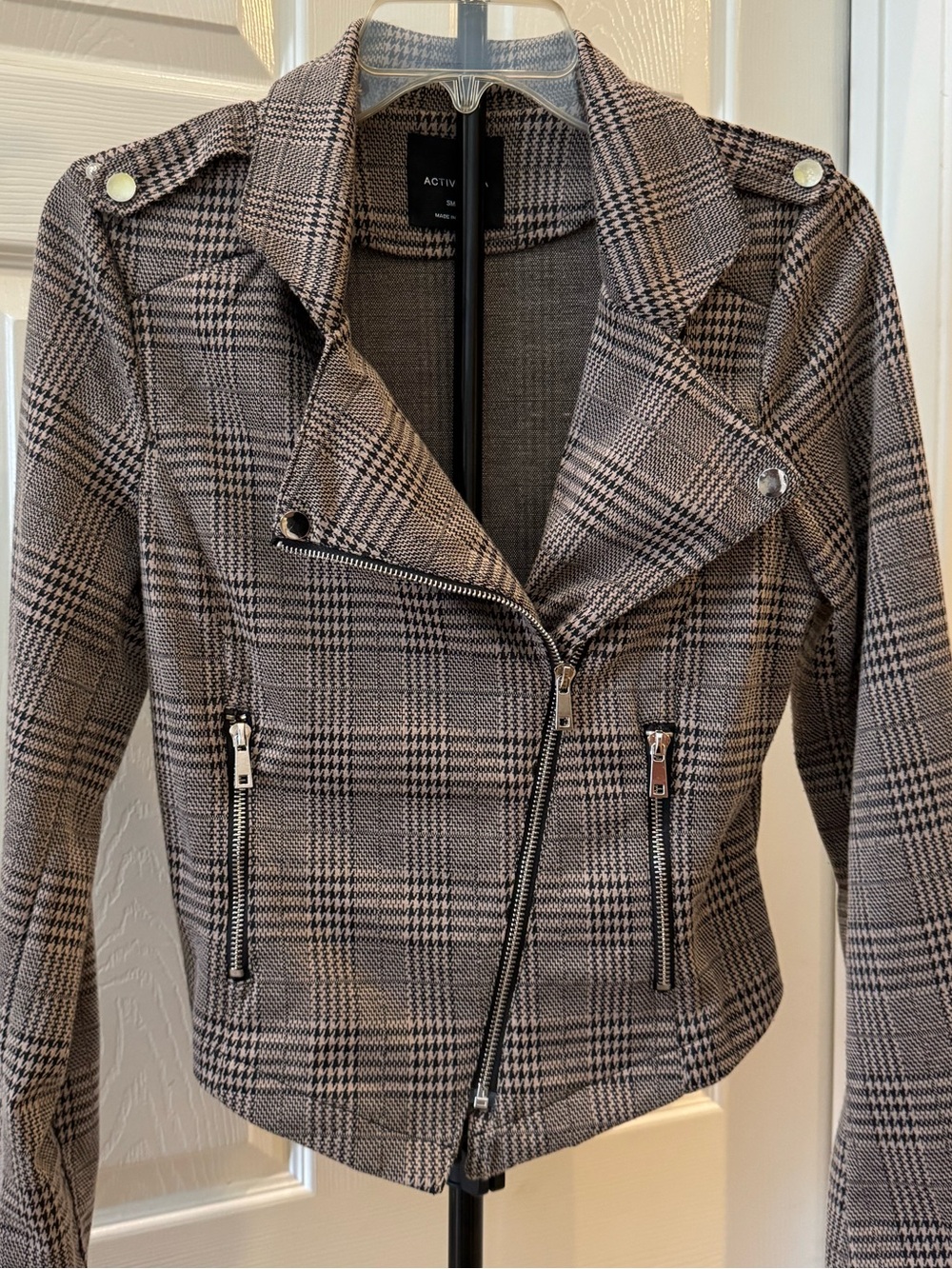 Active USA Plaid Moto Blazer in Gray and Black